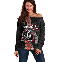 Aotearoa Toitu Te Tiriti Off Shoulder Sweater Maori Taniwha Haka - Honour the Treaty LT03