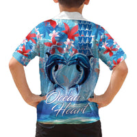 Hawaiian Dolphin Love Couple - Ocean Heart Family Matching Off The Shoulder Long Sleeve Dress and Hawaiian Shirt