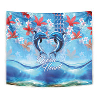 Hawaiian Dolphin Love Couple - Ocean Heart Tapestry