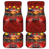 Hawaiian Turtle Love Couple Car Mats Ocean Serenade - Honu Honi Ihu with Hibiscus and Romantic Sunset Red Color