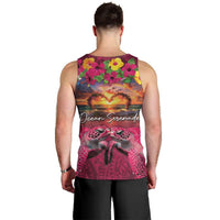 Hawaiian Turtle Love Couple Men Tank Top Ocean Serenade - Honu Honi Ihu with Hibiscus and Romantic Sunset Pink Color LT03 - Polynesian Pride
