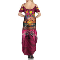 Hawaiian Turtle Love Couple Summer Maxi Dress Ocean Serenade - Honu Honi Ihu with Hibiscus and Romantic Sunset Pink Color LT03 - Polynesian Pride
