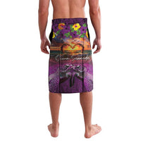 Hawaiian Turtle Love Couple Lavalava Ocean Serenade - Honu Honi Ihu with Hibiscus and Romantic Sunset Purple Color