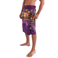 Hawaiian Turtle Love Couple Lavalava Ocean Serenade - Honu Honi Ihu with Hibiscus and Romantic Sunset Purple Color