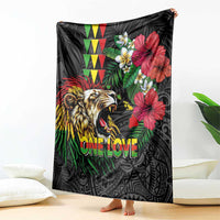 Hawaiian One Love Blanket Reggae Lion Tropical Plants and Kakau with Tribal Pattern