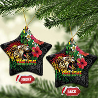 Hawaiian One Love Ceramic Ornament Reggae Lion Tropical Plants and Kakau with Tribal Pattern