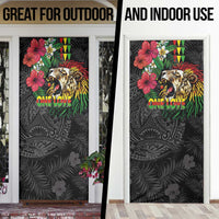 Hawaiian One Love Door Cover Reggae Lion Tropical Plants and Kakau with Tribal Pattern