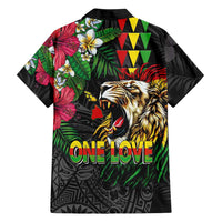 Hawaiian One Love Family Matching Short Sleeve Bodycon Dress and Hawaiian Shirt Reggae Lion Tropical Plants and Kakau with Tribal Pattern LT03 - Polynesian Pride