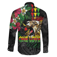 Hawaiian One Love Family Matching Short Sleeve Bodycon Dress and Hawaiian Shirt Reggae Lion Tropical Plants and Kakau with Tribal Pattern LT03 - Polynesian Pride