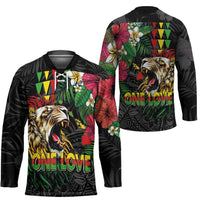 Hawaiian One Love Hockey Jersey Reggae Lion Tropical Plants and Kakau with Tribal Pattern