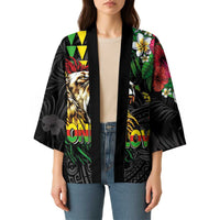 Hawaiian One Love Kimono Reggae Lion Tropical Plants and Kakau with Tribal Pattern