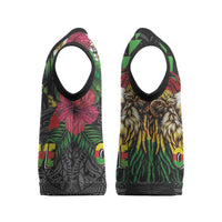 Hawaiian One Love Christmas Knitted V-Neck Vest Reggae Lion Tropical Plants and Kakau with Tribal Pattern