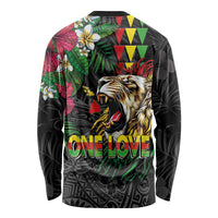 Hawaiian One Love Long Sleeve Shirt Reggae Lion Tropical Plants and Kakau with Tribal Pattern