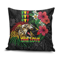 Hawaiian One Love Pillow Cover Reggae Lion Tropical Plants and Kakau with Tribal Pattern