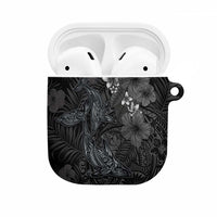Hawaiian Tropical Plants and Tribal Whales AirPods Case Polynesian Art Tattoo Grayscale