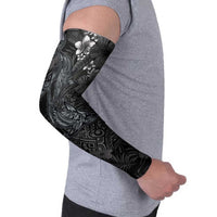 Hawaiian Tropical Plants and Tribal Whales Arm Sleeves Polynesian Art Tattoo Grayscale