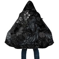 Hawaiian Tropical Plants and Tribal Whales Cloak Polynesian Art Tattoo Grayscale