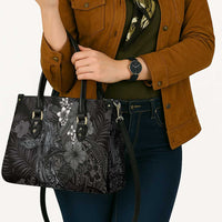 Hawaiian Tropical Plants and Tribal Whales Leather Bag Polynesian Art Tattoo Grayscale