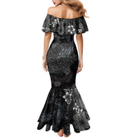 Hawaiian Tropical Plants and Tribal Whales Mermaid Dress Polynesian Art Tattoo Grayscale