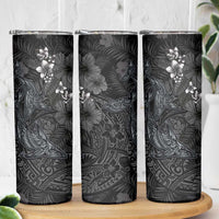 Hawaiian Tropical Plants and Tribal Whales Skinny Tumbler Polynesian Art Tattoo Grayscale LT03 - Polynesian Pride