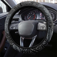 Hawaiian Tropical Plants and Tribal Whales Steering Wheel Cover Polynesian Art Tattoo Grayscale