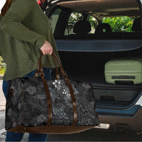 Hawaiian Tropical Plants and Tribal Whales Travel Bag Polynesian Art Tattoo Grayscale