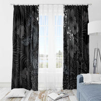 Hawaiian Tropical Plants and Tribal Whales Window Curtain Polynesian Art Tattoo Grayscale