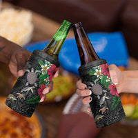Hawaiian Tropical Plants and Turtles 4 in 1 Can Cooler Tumbler Polynesian Art Motifs