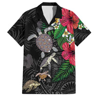 Hawaiian Tropical Plants and Turtles Family Matching Mermaid Dress and Hawaiian Shirt Polynesian Art Motifs LT03 Dad's Shirt - Short Sleeve Black - Polynesian Pride