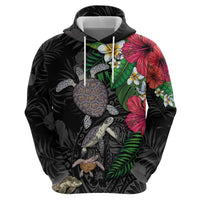 Hawaiian Tropical Plants and Turtles Hoodie Polynesian Art Motifs
