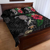 Hawaiian Tropical Plants and Turtles Quilt Bed Set Polynesian Art Motifs