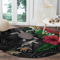 Hawaiian Tropical Plants and Turtles Round Carpet Polynesian Art Motifs