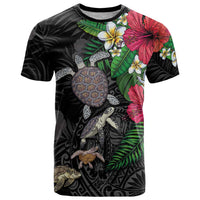 Hawaiian Tropical Plants and Turtles T Shirt Polynesian Art Motifs