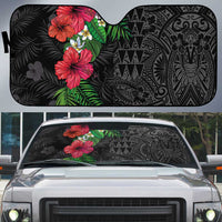 Hawaiian Tropical Plants Auto Sun Shade Kakau Tattoo and Polynesian Pattern Half Black Color