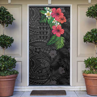 Hawaiian Tropical Plants Door Cover Kakau Tattoo and Polynesian Pattern Half Black Color