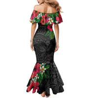 Hawaiian Tropical Plants Family Matching Mermaid Dress and Hawaiian Shirt Kakau Tattoo and Polynesian Pattern Half Black Color LT03 - Polynesian Pride