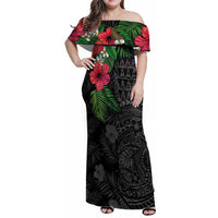 Hawaiian Tropical Plants Family Matching Off Shoulder Maxi Dress and Hawaiian Shirt Kakau Tattoo and Polynesian Pattern Half Black Color LT03 Mom's Dress Black - Polynesian Pride