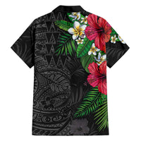 Hawaiian Tropical Plants Family Matching Off Shoulder Short Dress and Hawaiian Shirt Kakau Tattoo and Polynesian Pattern Half Black Color LT03 - Polynesian Pride
