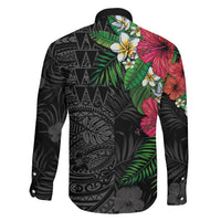 Hawaiian Tropical Plants Family Matching Tank Maxi Dress and Hawaiian Shirt Kakau Tattoo and Polynesian Pattern Half Black Color LT03 - Polynesian Pride