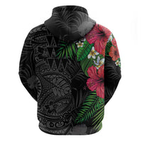 Hawaiian Tropical Plants Hoodie Kakau Tattoo and Polynesian Pattern Half Black Color