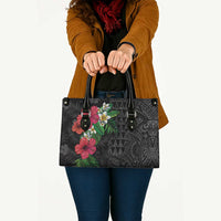 Hawaiian Tropical Plants Leather Bag Kakau Tattoo and Polynesian Pattern Half Black Color
