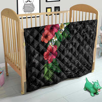 Hawaiian Tropical Plants Quilt Kakau Tattoo and Polynesian Pattern Half Black Color
