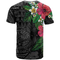 Hawaiian Tropical Plants T Shirt Kakau Tattoo and Polynesian Pattern Half Black Color