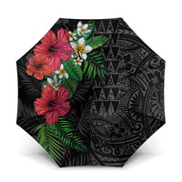 Hawaiian Tropical Plants Umbrella Kakau Tattoo and Polynesian Pattern Half Black Color