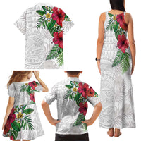 Hawaiian Tropical Plants Family Matching Tank Maxi Dress and Hawaiian Shirt Kakau Tattoo and Polynesian Pattern Half White Color LT03 - Polynesian Pride