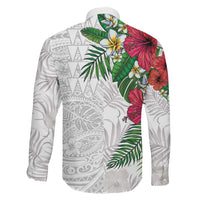 Hawaiian Tropical Plants Family Matching Tank Maxi Dress and Hawaiian Shirt Kakau Tattoo and Polynesian Pattern Half White Color LT03 - Polynesian Pride