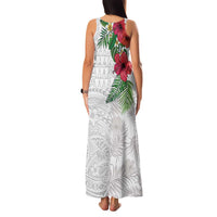 Hawaiian Tropical Plants Family Matching Tank Maxi Dress and Hawaiian Shirt Kakau Tattoo and Polynesian Pattern Half White Color LT03 - Polynesian Pride