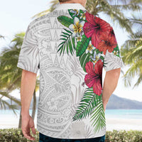 Hawaiian Tropical Plants Hawaiian Shirt Kakau Tattoo and Polynesian Pattern Half White Color