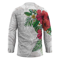 Hawaiian Tropical Plants Hockey Jersey Kakau Tattoo and Polynesian Pattern Half White Color