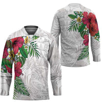 Hawaiian Tropical Plants Hockey Jersey Kakau Tattoo and Polynesian Pattern Half White Color